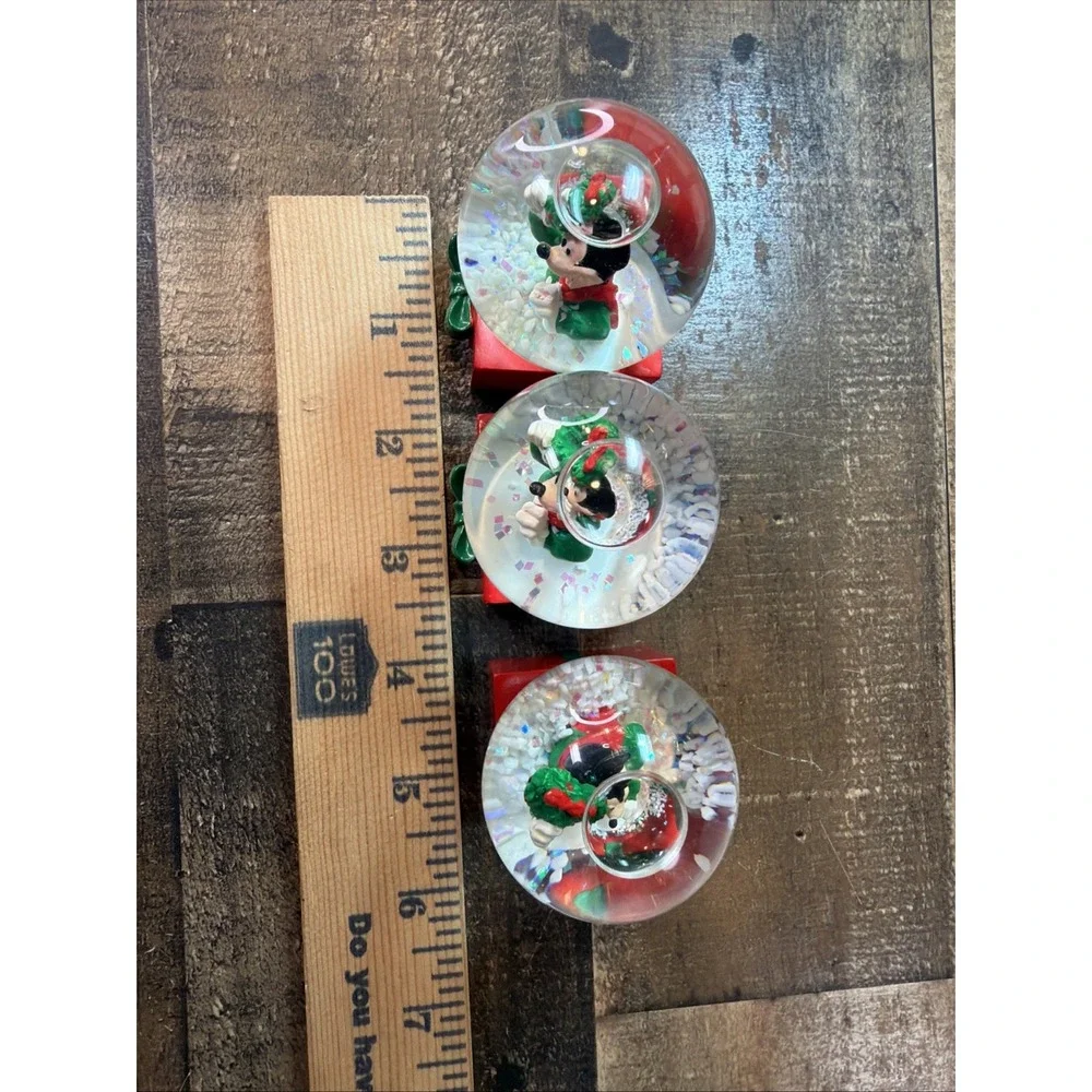 Disney JCPenney Mickey Mouse Christmas Holiday Mini Snow Globes Vintage Lot Of 3